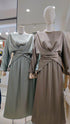 Satin Boat Neckline Wrap Tie Tops With Skirt Sets
